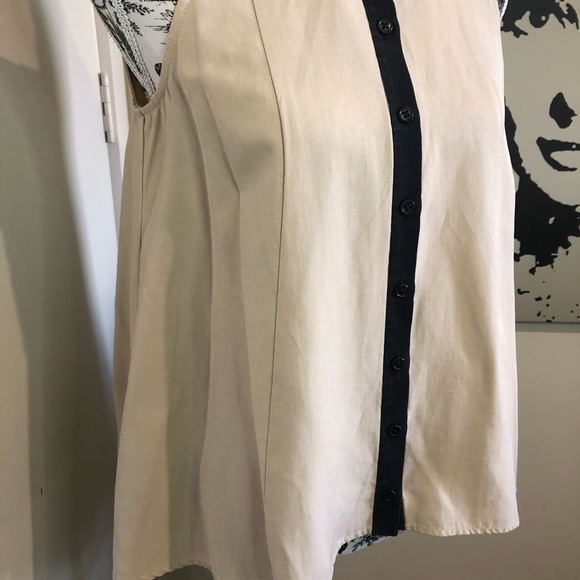 CUE Size 8 Coffee/Black Trim Linen-Blend Sleeveless Pleated Fit&Flare Swing Top - Picture 6 of 16